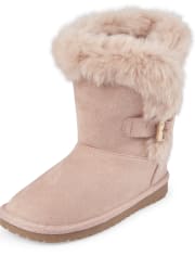 Girls Buckle Faux Fur Boots