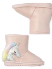 Botas de gamuza sintética con unicornio para niñas pequeñas