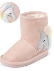 Botas de gamuza sintética con unicornio para niñas pequeñas