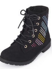 Girls Rainbow Jeweled Lace Up Boots