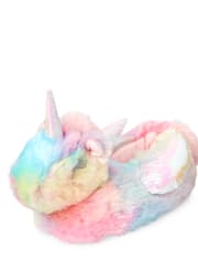 Girls Rainbow Unicorn Faux Fur Slippers