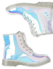 Girls Holographic Lace Up Booties