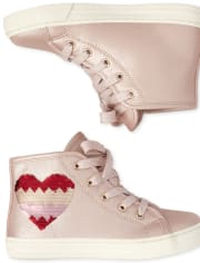 Zapatillas altas con diseño de corazón y lentejuelas para niñas