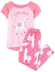 Girls Short Raglan Sleeve Llama Pajamas
