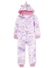 Pijama de una pieza a juego de forro polar con nubes de unicornio para mamá y yo para niñas