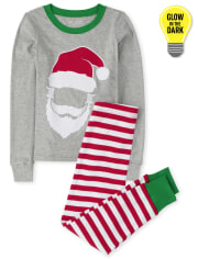 Unisex Kids Matching Family Glow Santa Striped Snug Fit Cotton Pajamas