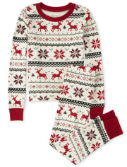 Kids Matching Family Reindeer Fairisle Snug Fit Cotton Pajamas