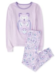 Girls Owl Snug Fit Cotton Pajamas