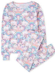 Pijama de algodón ajustado con diseño de unicornio para niñas