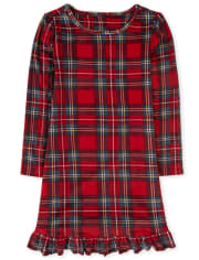 Girls Mommy And Me Plaid Velour Matching Nightgown