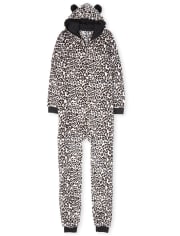 Womens Mommy And Me Leopard Fleece Matching One Piece Pajamas