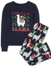 Unisex Kids Matching Family Festive Llama Snug Fit Cotton And Fleece Pajamas