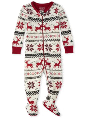 Baby And Toddler Matching Family Reindeer Fairisle Snug Fit Cotton One Piece Pajamas