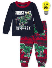 Pyjama en coton ajusté Papa et moi pour bébés et tout-petits garçons Glow Christmas Tree-Rex