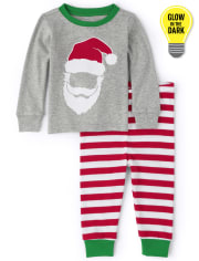 Pijama unisex de algodón a rayas de Papá Noel a juego para bebés y niños pequeños a juego