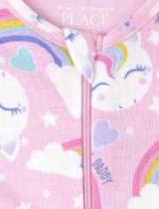 Pijama de una pieza de algodón con ajuste ceñido de unicornio arcoíris para niñas pequeñas y bebés