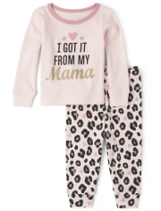 Baby And Toddler Girls Leopard Mama Snug Fit Cotton Pajamas