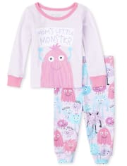 Pijamas de algodón ajustados Monster para bebés y niñas pequeñas