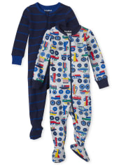 Pijamas de una pieza de algodón con ajuste ceñido para bebés y niños pequeños, paquete de 2