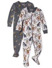 Baby And Toddler Boys Monkey Snug Fit Cotton One Piece Pajamas 2-Pack