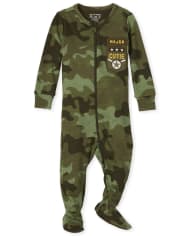 Pijamas de una pieza de algodón ajustados con estampado de camuflaje para bebés y niños pequeños