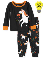 Baby And Toddler Girls Halloween Glow Unicorn Snug Fit Cotton Pajamas