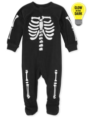 Baby And Toddler Matching Family Halloween Glow Skeleton Fleece One Piece Pajamas