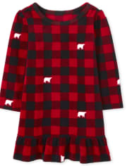 Toddler Girls Matching Family Bear Buffalo Plaid Fleece Nightgown