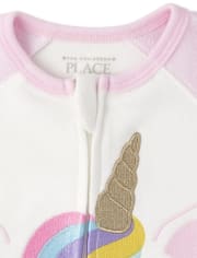 Pijamas de una pieza de forro polar con cara de unicornio para bebés y niñas pequeñas