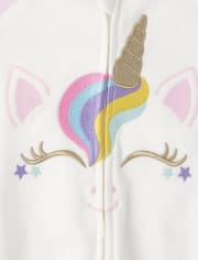 Pijamas de una pieza de forro polar con cara de unicornio para bebés y niñas pequeñas