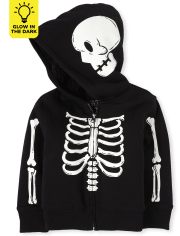 Unisex Baby And Toddler Matching Family Halloween Glow Skeleton Sherpa-Lined Zip-Up Hoodie