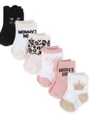 Pack de 6 calcetines midi con diseño de gato para bebé niña