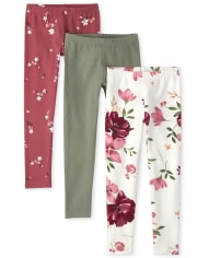 Girls Floral Knit Leggings 3-Pack | The Children's Place - OLIVE PRESS