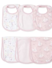 Baby Girls Floral Swan Bib And Burp Cloth 6-Piece Set