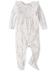 Baby Girls Floral Swan Cotton Coverall