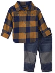 Ensemble de tenue en flanelle à carreaux pour bébé garçon