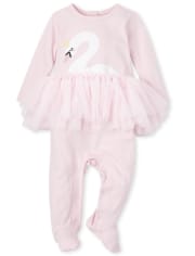 Baby Girls Floral Swan Cotton Tutu Coverall