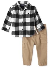 Baby Boys Buffalo Plaid Flannel Outfit Set