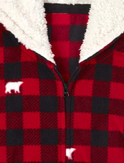 Adult Matching Family Bear Buffalo Plaid Fleece One Piece Pajamas