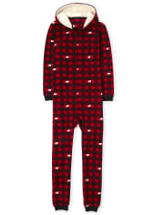 Adult Matching Family Bear Buffalo Plaid Fleece One Piece Pajamas