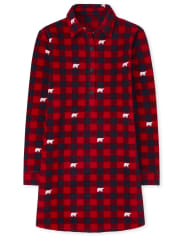 Womens Matching Family Bear Buffalo Plaid Fleece Nightgown