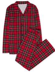 Pijama de algodón de tartán familiar a juego unisex para adultos
