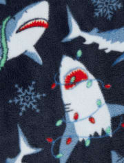 Pantalones de pijama de forro polar con tiburón navideño para niños