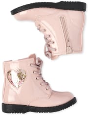 Toddler Girls Shakey Heart Lace Up Booties