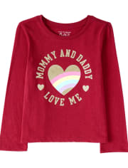 Baby And Toddler Girls Glitter Mommy And Daddy Graphic Tee