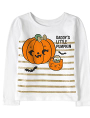 Baby And Toddler Girls Halloween Daddy's Little Pumpkin Graphic Tee