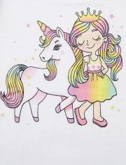Camiseta con estampado de princesa unicornio para niñas pequeñas