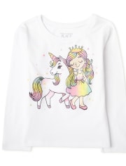 Camiseta con estampado de princesa unicornio para niñas pequeñas