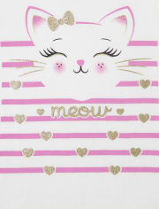 Baby And Toddler Girls Meow Graphic Tee