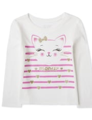 Baby And Toddler Girls Meow Graphic Tee